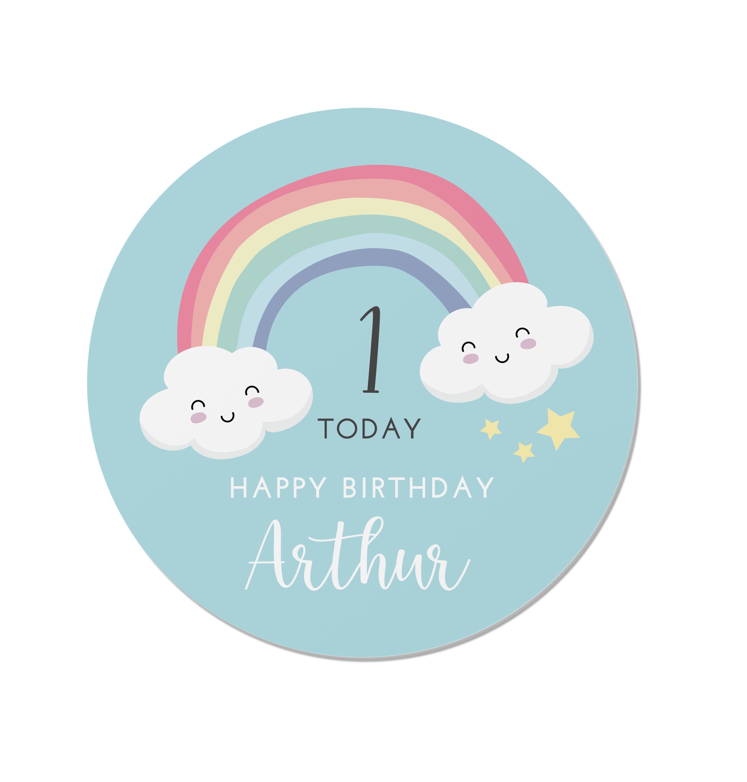 24 Personalised Rainbow Happy Birthday Stickers Pink or Blue Etsy UK