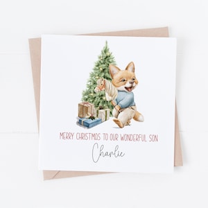 Biglietto di Natale personalizzato con piccola volpe vintage carina - Figlio, nipote, nipote, figlioccio, amico