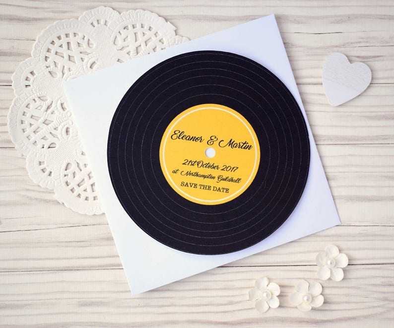 Vintage Retro Music Record Save the Date Cards w/envelopes image 2