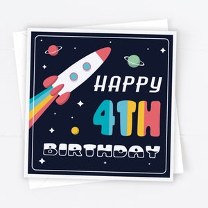 Cartão de feliz aniversário do foguete espacial - Personalize com qualquer idade - 1º, 2º, 3º, 4º, 5º, 6º, 7º, 8º, 9º, 10º aniversário BC32