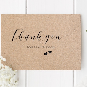 Pack personalizado de tarjetas de agradecimiento de boda de 10 - Kraft, blanco o marfil