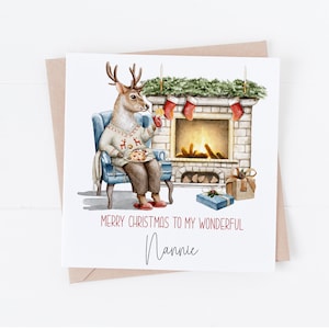 Tarjeta de Feliz Navidad personalizada con ciervo de la abuela: abuela, nana, niñera, abuela, abuela