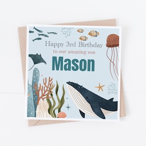 Personalisierte Aquarell Ocean alles Gute zum Geburtstagkarte - Personalisieren Sie mit jedem Text - Tochter, Enkelin, Sohn, Enkel - Unter dem Meer