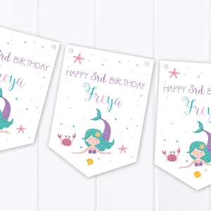 Mermaid Happy Birthday Bunting - Personalised Children's Party Decoration Banner / Garland B2