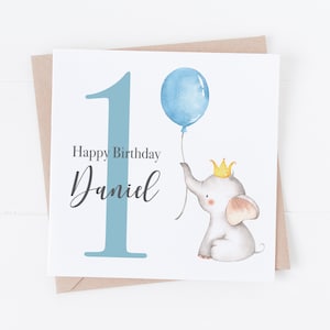 Personalisierte Baby Elefant alles Gute zum Geburtstagkarte - Personalisieren Sie mit jedem Text oder Alter - 1., 2., 3., 4., 5. Geburtstag