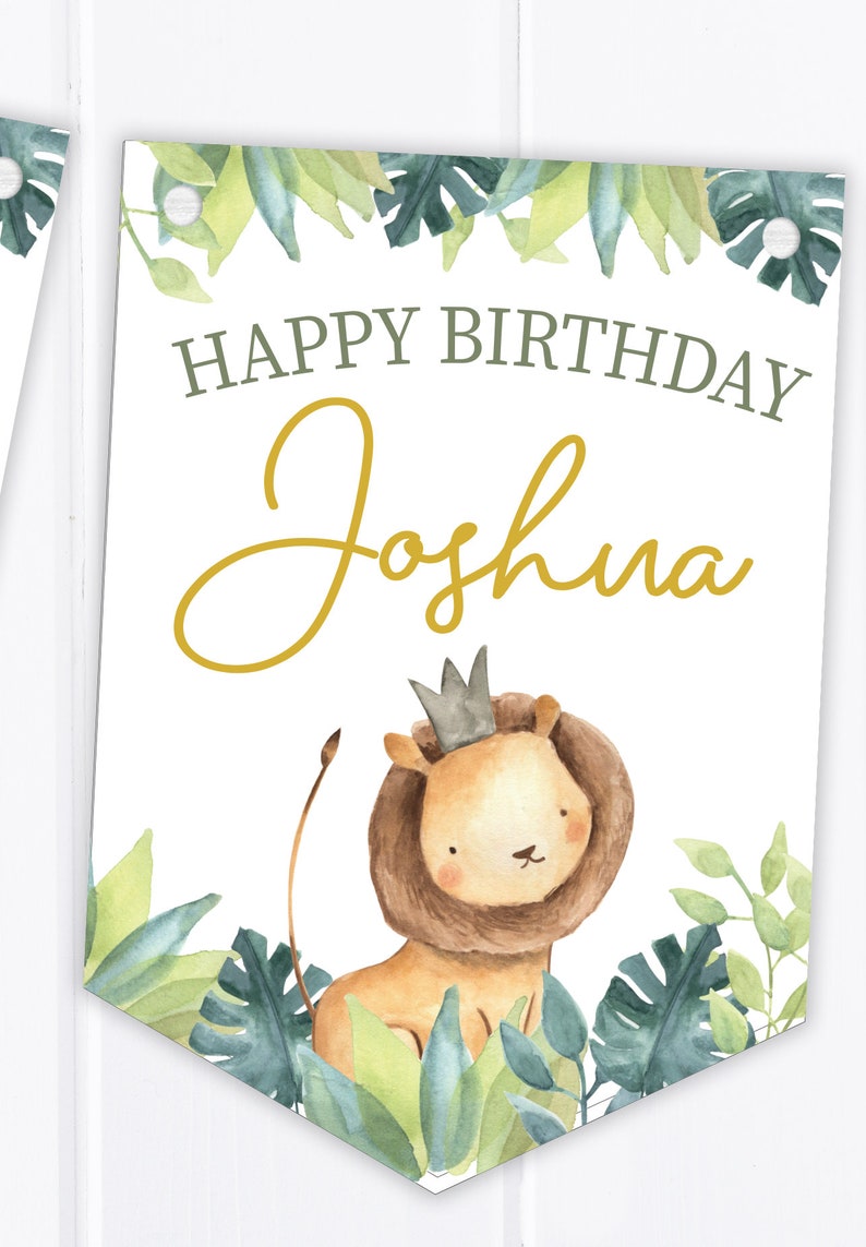 Jungle Safari Watercolour Happy Birthday Bunting Personalised Children's Party Decoration Banner / Garland Any Age B90 image 2