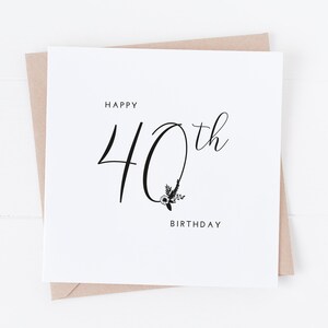 40e verjaardagskaart - minimalistisch vrouwelijk bloemdessin BC39