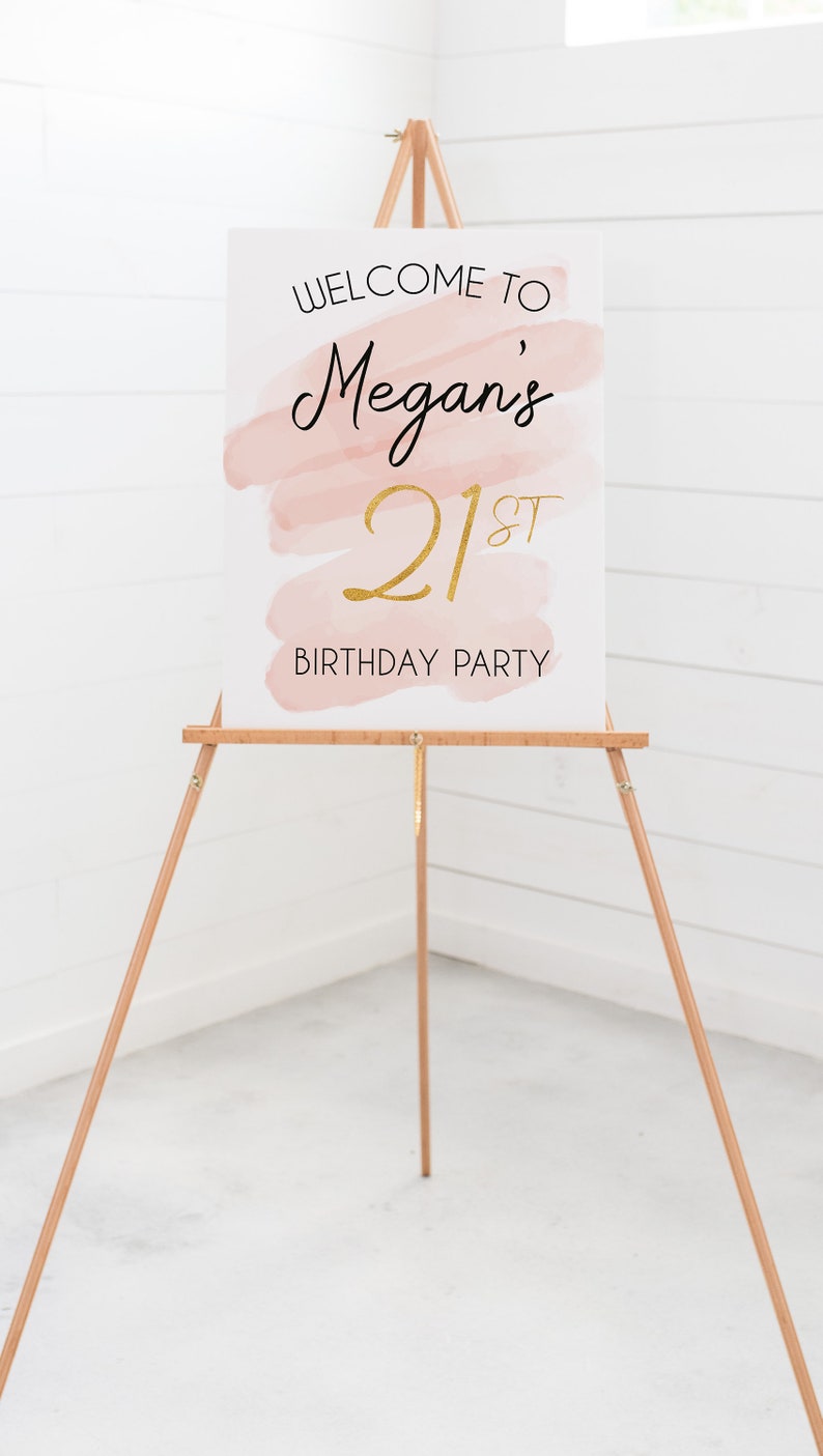 Personalised Rose Gold / Gold Birthday Welcome Sign A1, A2, A3 or A4 Any Age Digital or Printed Copy image 1