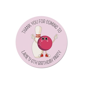 24 Personalised Bowling Party Birthday Stickers - Thank You, Happy Birthday