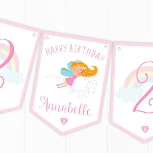 Personalised Fairy Happy Birthday Bunting - Children's Party Decoration Banner B24