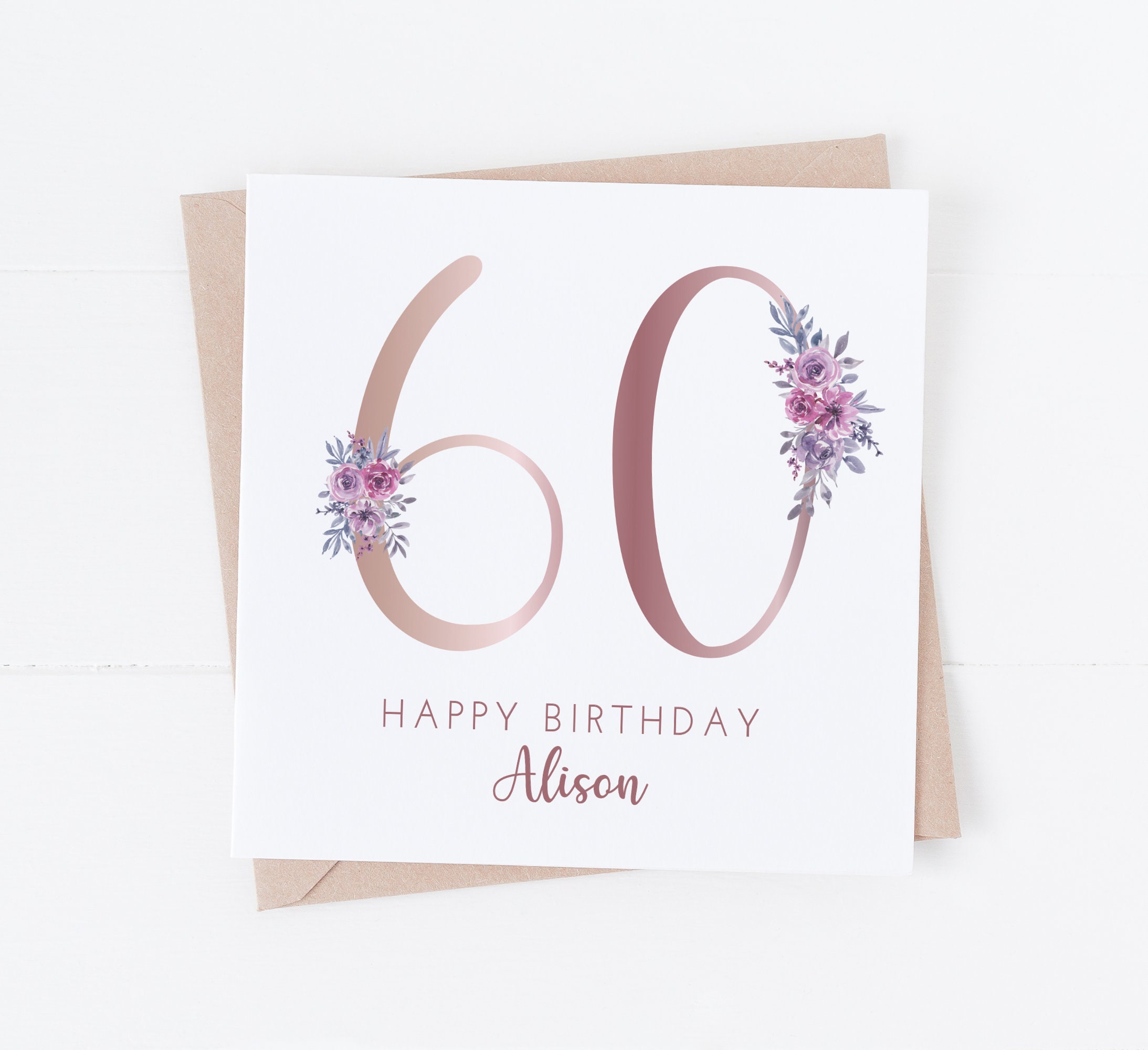 Biglietto Di Compleanno Elegante Per Donna – Cocktail E Fiori Con Lamina Oro – 40° 50° 60° 70° – Old English Company