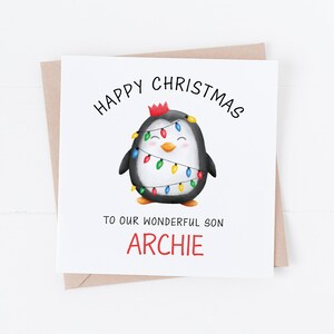 Personalisierte Pinguin Weihnachtskarte - Sohn, Enkel, Neffe, Patenkind, Freund