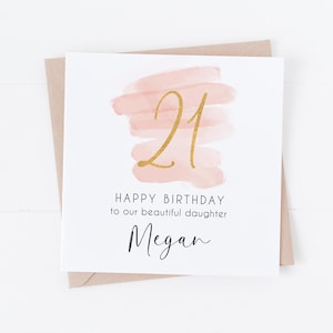 Carte d'anniversaire personnalisée rose et or - Tout âge - 18 ans 21 ans 30 ans 40 ans 50 ans 60 ans 70 ans 80 ans 90 ans 100 ans