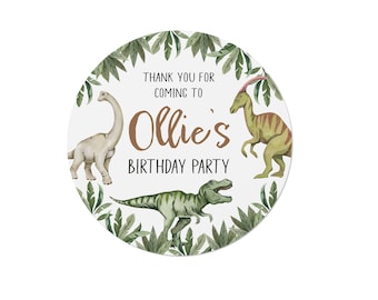 24 pegatinas personalizadas de agradecimiento para fiestas de cumpleaños de dinosaurios (cierres para bolsas o conos)