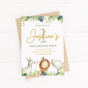 Aquarelle Safari Jungle Party Invitations - Invitations personnalisées pour une fête d'anniversaire - Avec enveloppes - Tout âge