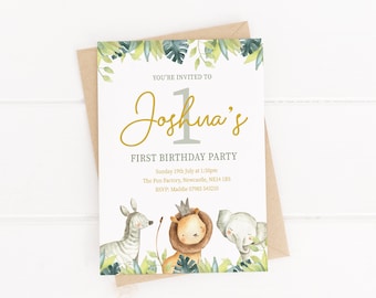 Watercolour Safari Jungle Party Invitations - Personalised Birthday Party Invites - With Envelopes - Any Age