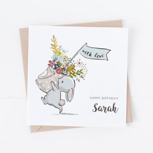Personalisierte Geburtstagskarte - Weiblicher Geburtstag - Süßer Hase - Mit Liebe - Mutter, Schwester, Tochter, Enkelin, Nana BC55