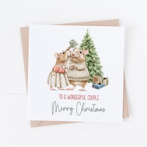 Biglietto di Natale personalizzato per coppia carina - Personalizzabile con qualsiasi testo - Topi che si baciano - Coppia speciale, entrambi