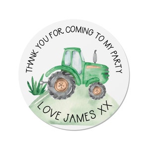 24 Personalised Green Tractor Birthday Stickers STGT