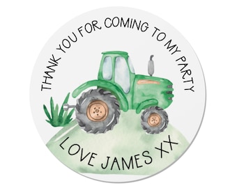 24 Personalised Green Tractor Birthday Stickers STGT