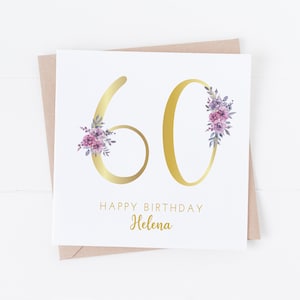 Carte d'anniversaire dorée personnalisée - numéro floral féminin - tout âge - 18e 21e 30e 40e 50e 60e 70e 80e 90e 100e BC77
