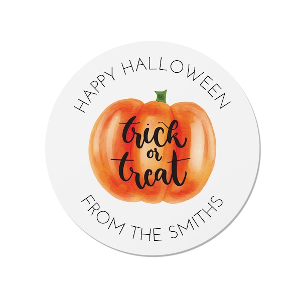 24 Personalised Happy Halloween Pumpkin Stickers - Trick or Treat Bags