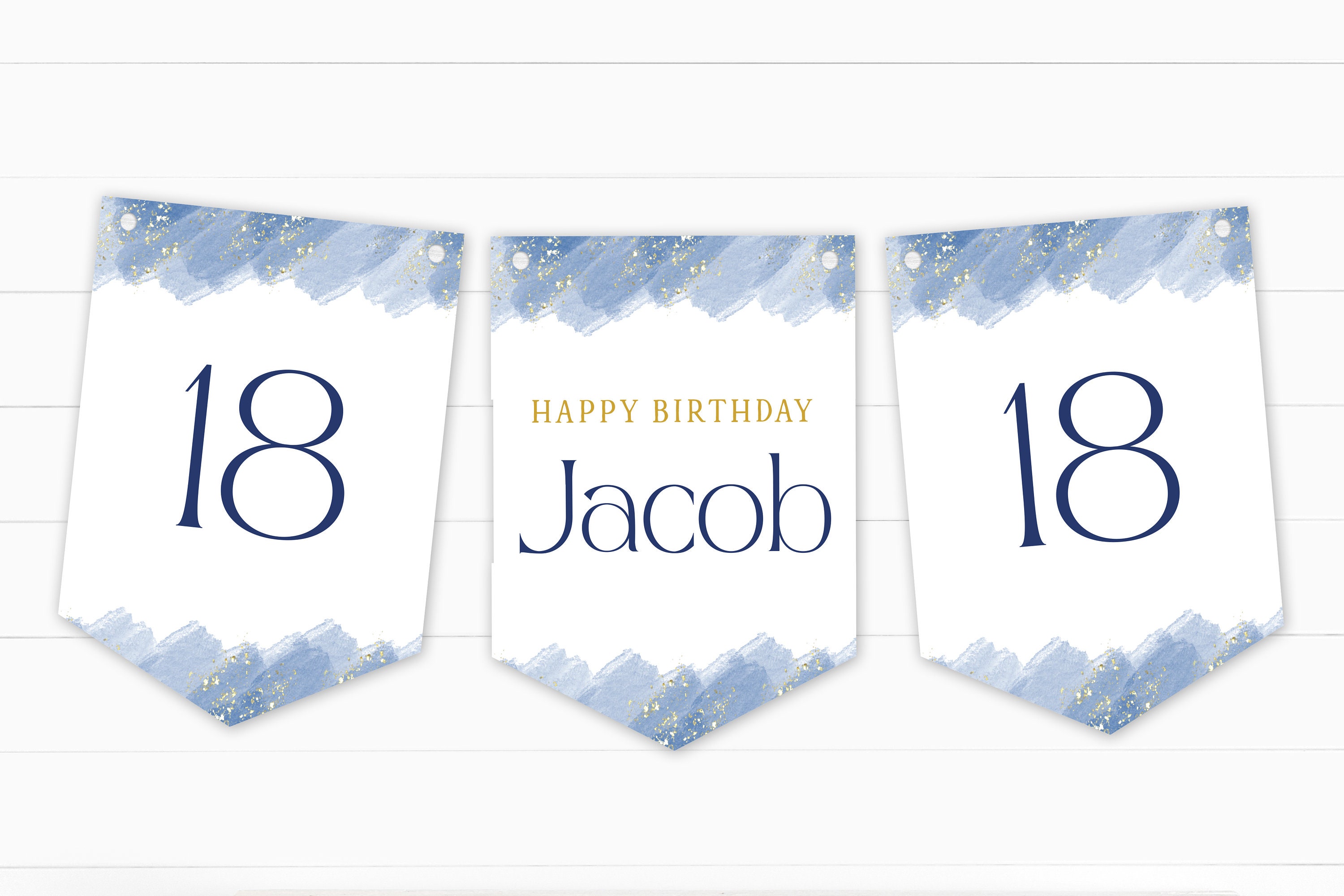 Bandierine In Carta Per 18 Anni – Tema Geode Blu Navy E Oro – Decorazioni Festa Di Compleanno