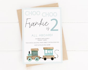 Choo Choo - Look Who's 2 - Party-Einladungen - Personalisierte Zug-Geburtstags-Party-Einladungen - Mit Umschlägen - Alter 2