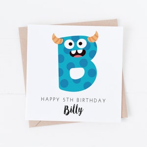 Cartão de aniversário personalizado com alfabeto monstro - Qualquer nome ou idade - BC68