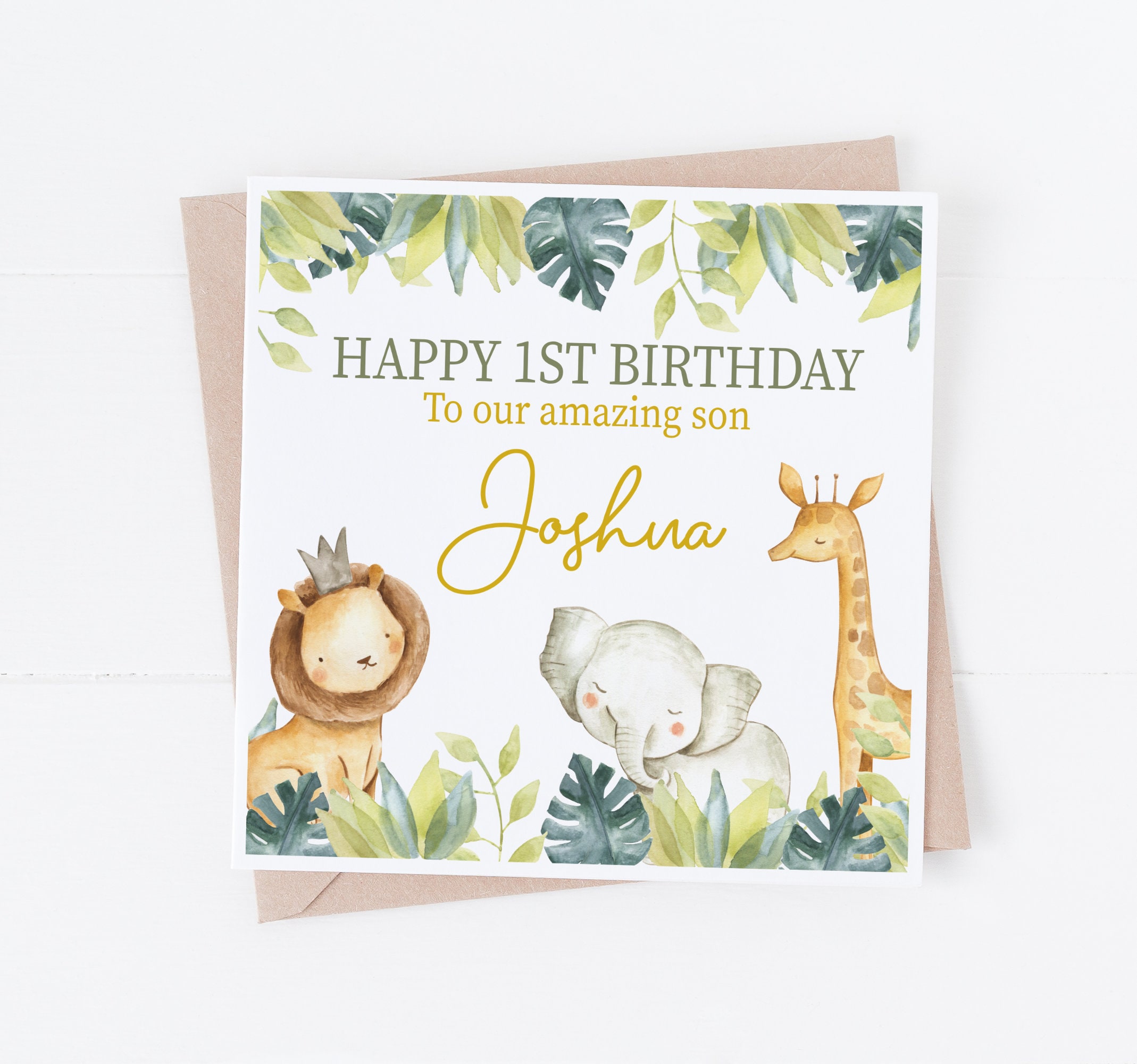 Biglietto Di Auguri Old English Co. Per Nipote 1-3 Anni | Tema Safari, Interno Bianco, Con Busta, 15x15cm