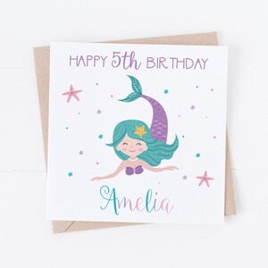 Cartão de feliz aniversário personalizado de sereia - Personalize com qualquer texto - Filha, neta, sobrinha BC11