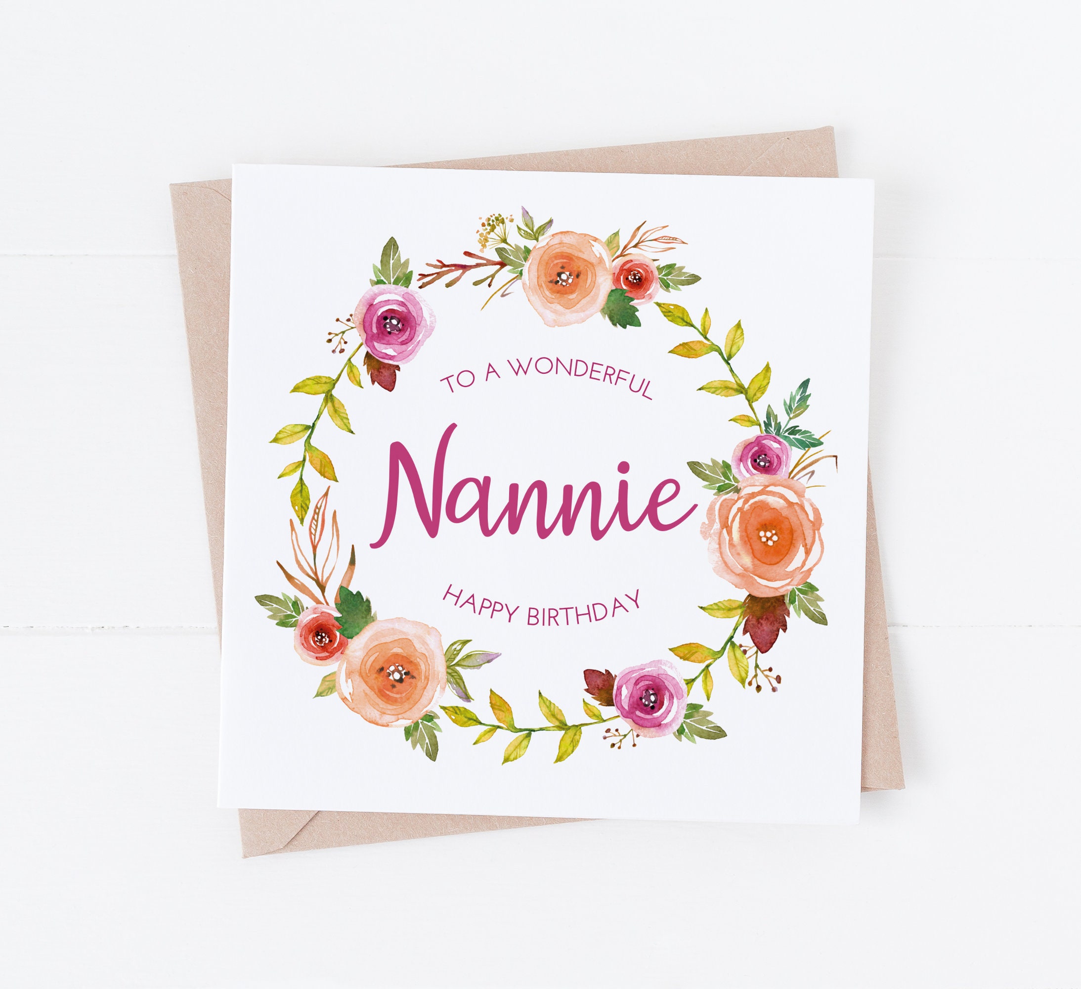 Nan, Nana, Grandma, Nannie, Nanny Floral Watercolour Wreath Birthday …
