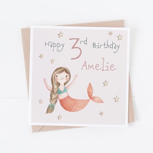Personalisierte Mermaid Happy Birthday Karte - Personalisieren Sie mit jedem Text - Tochter, Enkelin, Nichte - Unter dem Meer