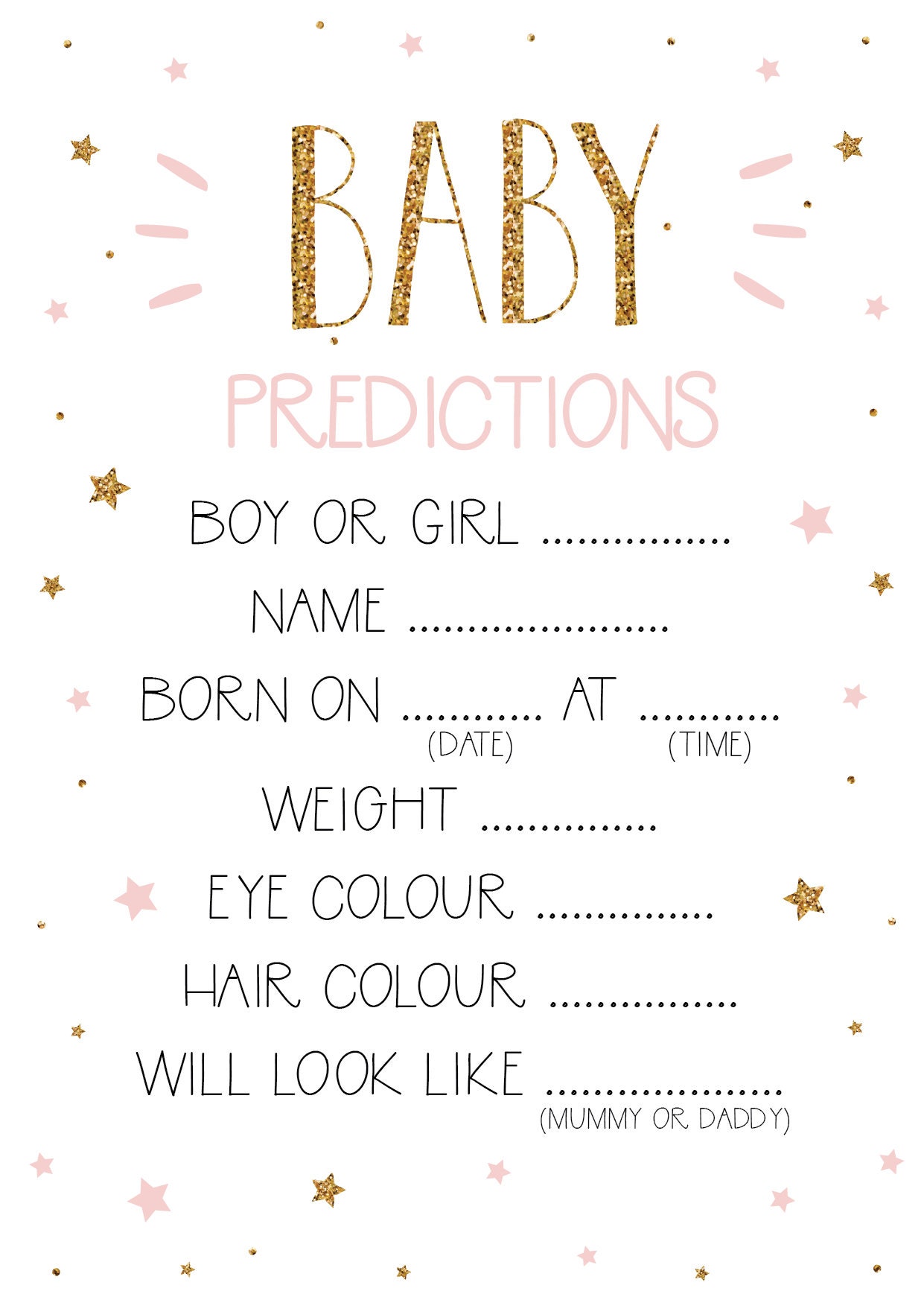 Baby Shower Prediction Cards Boy Girl Unisex Blue Pink or Etsy UK