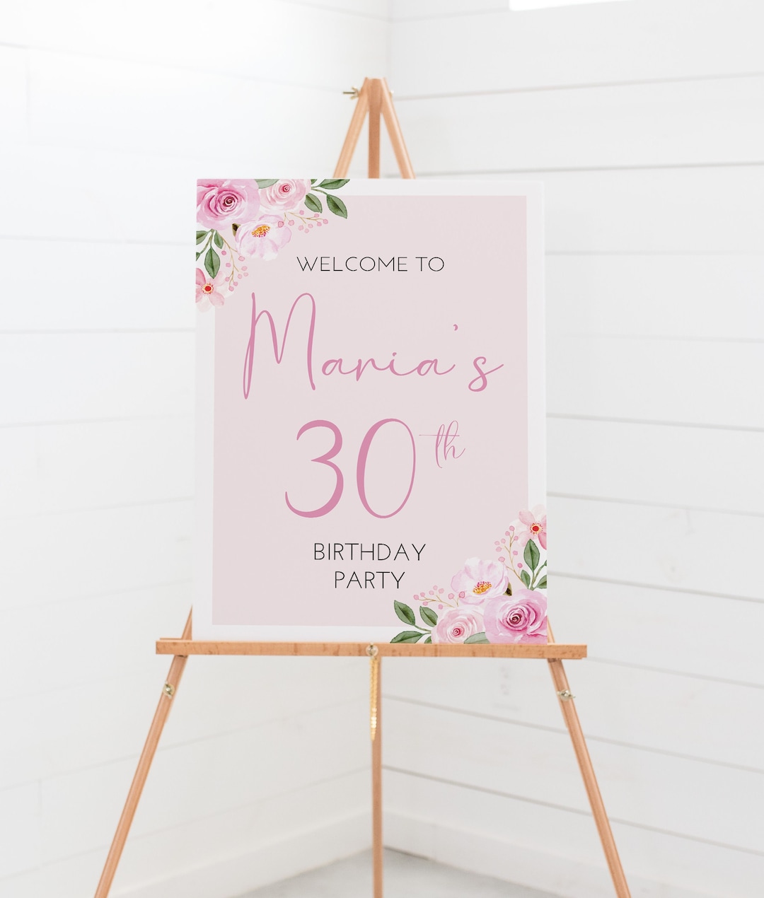 Cartel de bienvenida de cumpleaños floral rosa personalizado A1, A2, A3 ...