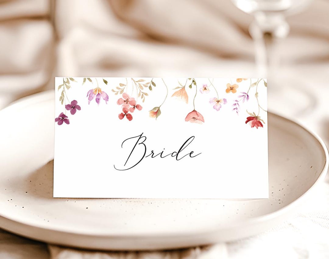 Personalised Spring Wildflower Floral Place Name Cards - Seating Cards ...