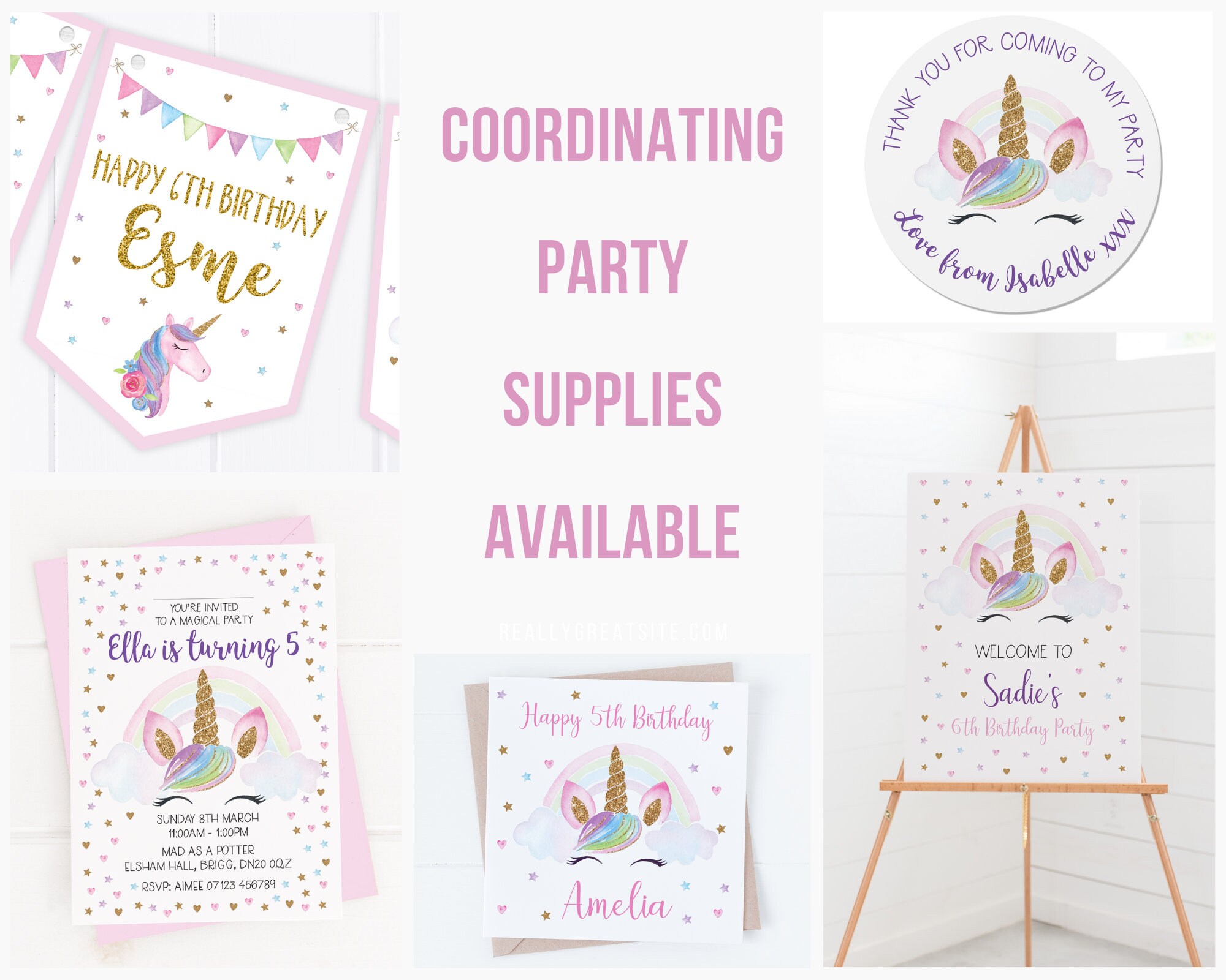 TOYXE Unicorn Happy Birthday Bunting Flag Banner - 15-Piece Set With Ribbon, Fairy Tale Theme Party Decor