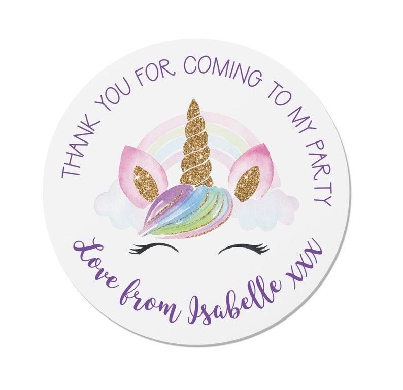 24 Personalised Unicorn Birthday Stickers - Thank You, Happy Birthday, Party Bags, Sweet Cones ST1 