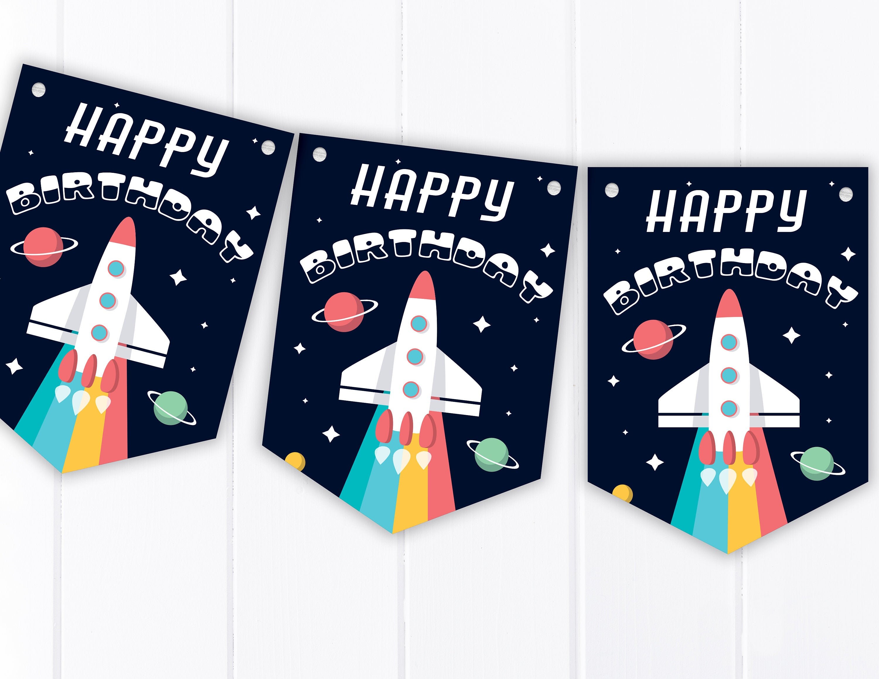 Weltraum-Geburtstagsbanner Mit Ballons – Astronauten-Design, Blau, Für Jungen-Partys