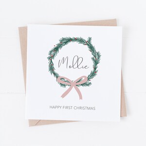 Cartão de Natal personalizado - Coroa rosa - Filha, neta, sobrinha, afilhada - Cartão de Natal para bebê CC37