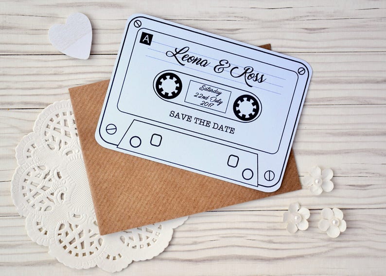 Vintage Retro Cassette Tape Save the Date Cards w/envelopes image 2