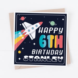 Carte d'anniversaire personnalisée - N'importe quel nom ou âge - Vaisseau spatial ou fusée BC9