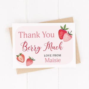 Berry Primeiro Aniversário - Cartões de Agradecimento de Aniversário Personalizados - Com Envelopes - Morango Rosa Primeiro Aniversário