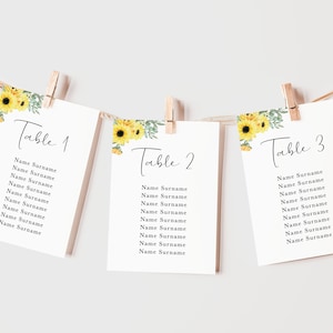 Tournesols eucalyptus - Plans de table pour mariage - Plan de salle