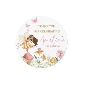 24 Personalised Fairy Garden Birthday Stickers - Thank You, Happy Birthday, Party Bags, Sweet Cone Seals