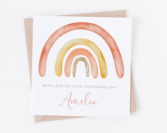 Personalised Boho Rainbow -  Christening Card - On your Christening Day - Baptism, Communion, Naming Day, Communion