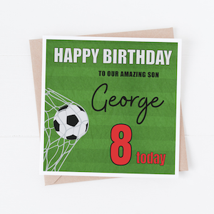Gepersonaliseerde voetbal Happy Birthday Card - personaliseer met elke tekst - zoon, kleinzoon, neef, broer, dochter, zus, elke leeftijd