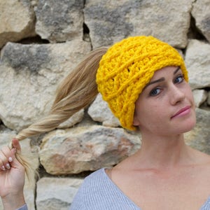 Crochet Patterns, Pattern, Crochet, Digital Download, Crochet Hat Pattern, Yellow, Messy Bun Hat, Beanie, Crochet Hat, Cute, Gift Idea, Gift image 2