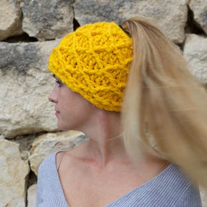 Crochet Patterns, Pattern, Crochet, Digital Download, Crochet Hat Pattern, Yellow, Messy Bun Hat, Beanie, Crochet Hat, Cute, Gift Idea, Gift image 4