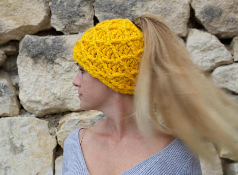 Crochet Patterns, Pattern, Crochet, Digital Download, Crochet Hat Pattern, Yellow, Messy Bun Hat, Beanie, Crochet Hat, Cute, Gift Idea, Gift image 4